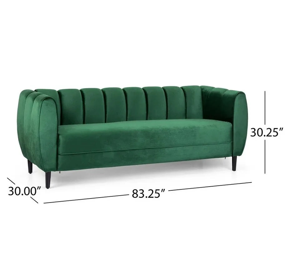 Modern Velvet 3 Seater Sofa Upholstered Soft Comfortable Sofa with Wooden Feet for Living Room 30.00" D X 83.25" W X 30.25" H