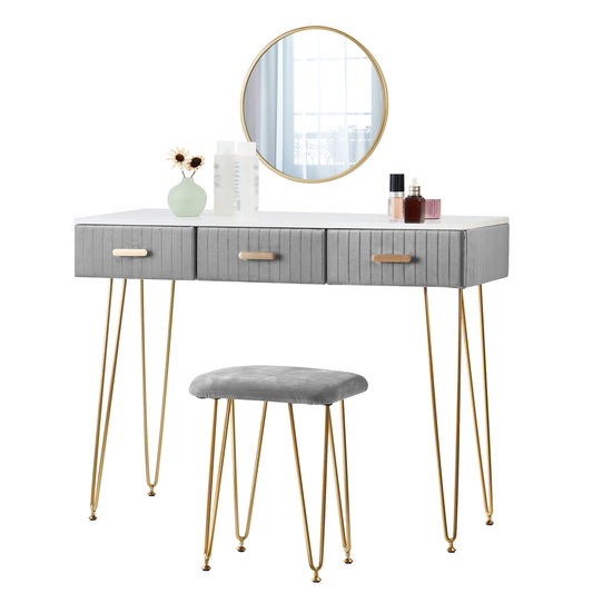 Modern Dresser Dressing Table with Stool Mirror Drawers Cosmetic Table for Bedroom Pink/Grey Makeup Vanity Table Home Furniture