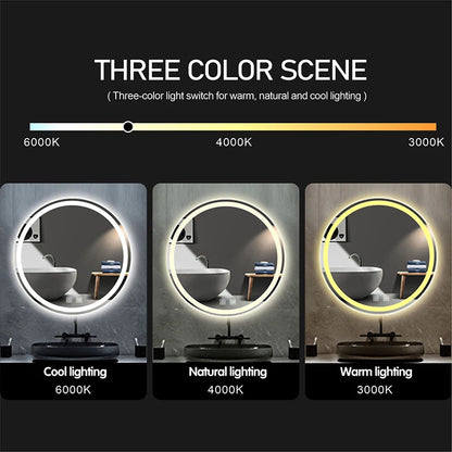 31Inch round Smart Make-Up Mirror with LED Light Backlight Tri-Color Touch Defogging Wall Hanging Bathroom Mirror Vanity Mirror