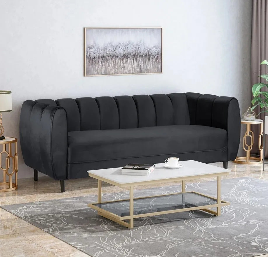 Modern Velvet 3 Seater Sofa Upholstered Soft Comfortable Sofa with Wooden Feet for Living Room 30.00" D X 83.25" W X 30.25" H