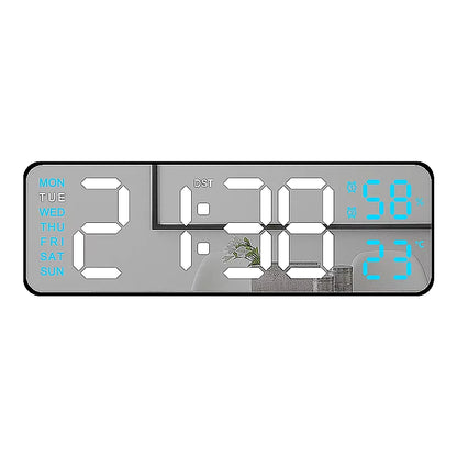 9 Inch Large Digital Wall Clock USB Powered TEMP Humidity Week Auto Dimmer DST Table Clock 12/24H Electronic LED Alarm Clock