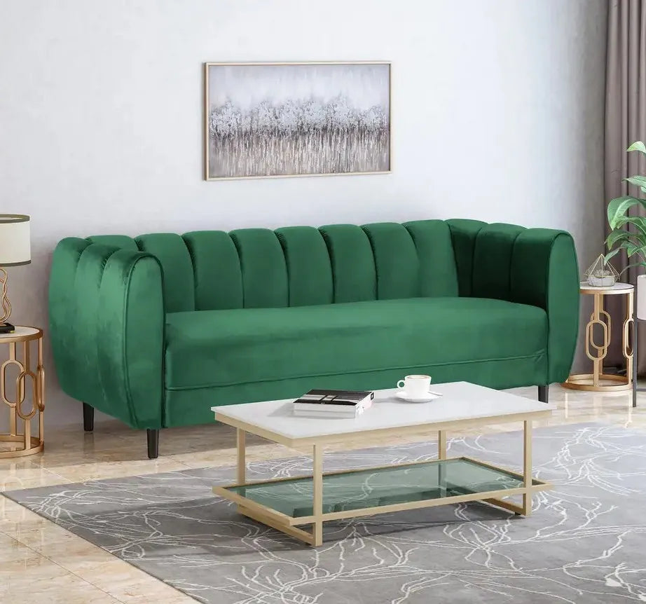 Modern Velvet 3 Seater Sofa Upholstered Soft Comfortable Sofa with Wooden Feet for Living Room 30.00" D X 83.25" W X 30.25" H